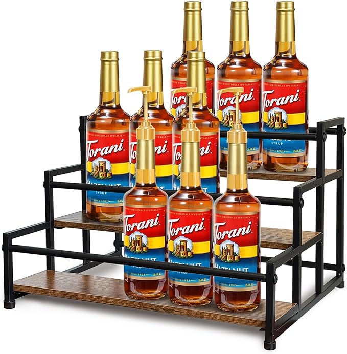 Klxuyuo 3-Tier Coffee Syrup Rack for 15 Bottles (750ml) ?밪turdy Coffee Syrup Organizer for Bar, Kitchen, Caf챕, Office