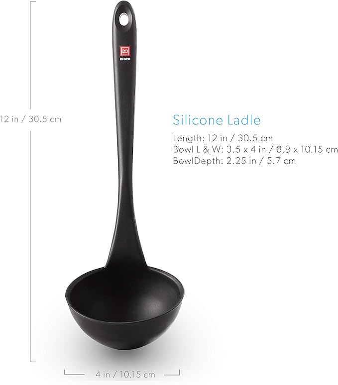 DI ORO Silicone Ladle ??Soup Ladle for Cooking & Serving Heat-Resistant - Large Kitchen Soup Ladle Nonstick Cookware Safe - Soup Serving Spoon with Wide Bowl - Silicone Utensil Dishwasher Safe (Black)