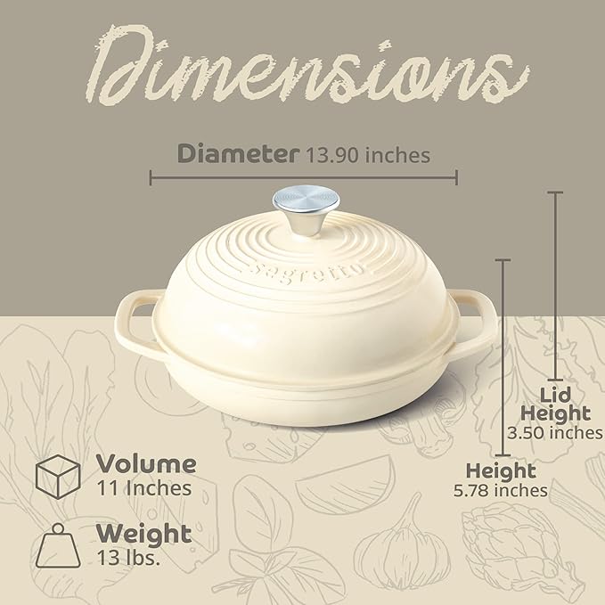 Enameled Cast Iron Bread Pan with Lid, 11??Bianco Perla (White) Bread Oven Cast Iron Sourdough Baking Pan, Dutch Oven for Bread - Segretto Cookware