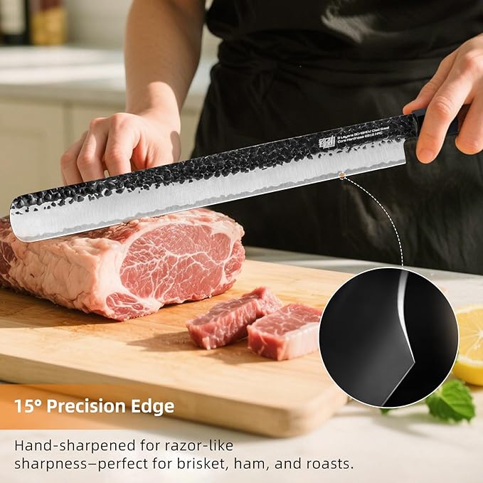 FINDKING Brisket Slicing Knife 12 Inch, Sharp Carving Knife for Meat, BBQ, High Carbon Steel Blade, African Rosewood Octagonal Handle (Dynasty Series)