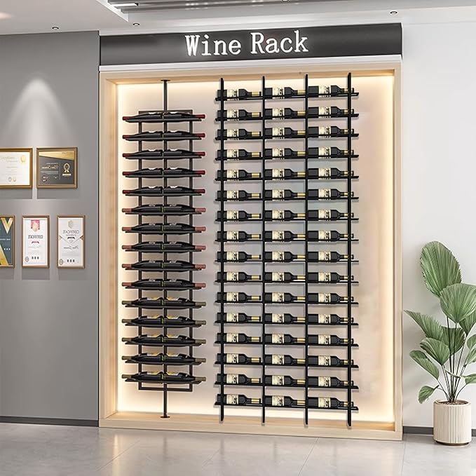 Wall Mounted Wine Rack, H 94.49inch, 16 Rows, Black 48 Bottle Wine Cellar Racks, Metal Wine Bottle Holder for Home Bar, Wine Kitchen Storage (Black, 3 Columns竊?8 Bottles竊?
