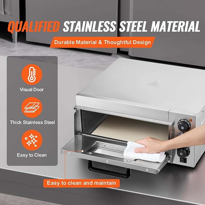 VEVOR Commercial Pizza Oven Countertop, 16" Single Deck Layer, Stainless Steel Electric Pizza Oven with Stone and Handle, Multipurpose Indoor Pizza Maker for Restaurant Home Pretzels Baked