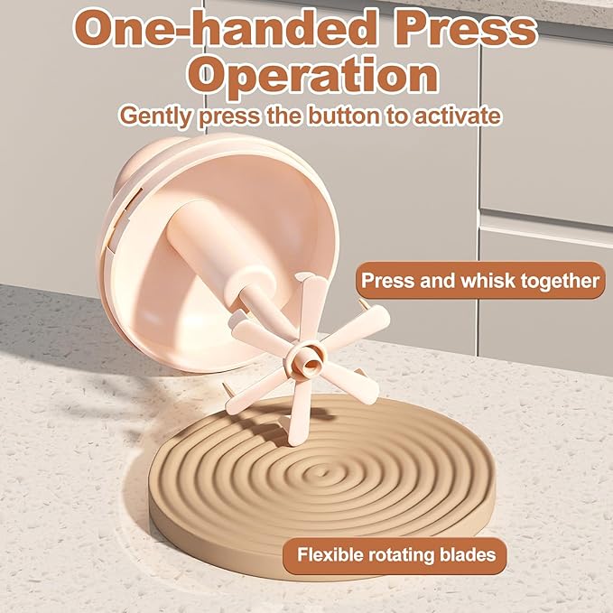 Manual Egg Mixer Ergonomic Press the Egg Beater Cup, Multi-function Blender with Built-in Foam Filter for Beating Eggs, Whipping Cream (Pink)