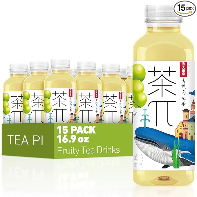 Tea PI Iced Tea ??Oolong Tea, Green Grape Sweet Iced Fruit Tea Bottles, Real Juice, -16.9 fl oz, 500mL, 15 Pack