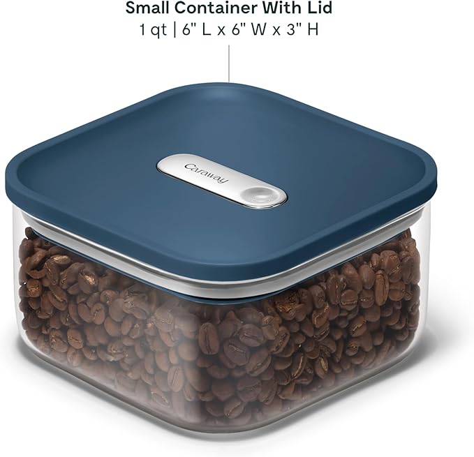 Caraway 1qt Glass Airtight Food Storage Container with Lid ??Non-Toxic, BPA-Free Kitchen Storage Container ??Stackable, Space-Saving Airtight Container for Dry Goods and More - Navy