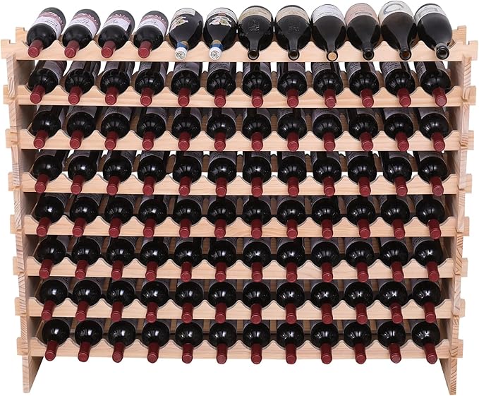 Wooden Stackable Storage Modular Wine Rack cabinet-96bottle Freestanding for Floor Wine Rack