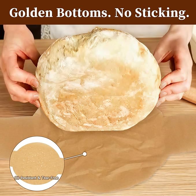 Parchment Bread Sling for Dutch Oven, BlissBoard Disposable Bread Baking Mat with Long Handles, 50 Pcs Unbleached Parchment Paper for Air Fryer, Sourdough Transfer