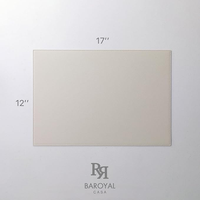 Baroyal Faux Leather Placemats Set of 12 Vinyl Washable Wipeable Table Mats for Kitchen Dining Table Heat Resistant Waterproof Modern Indoor/Outdoor Placemats Non-Slip Easy Clean Place Mat Cream White
