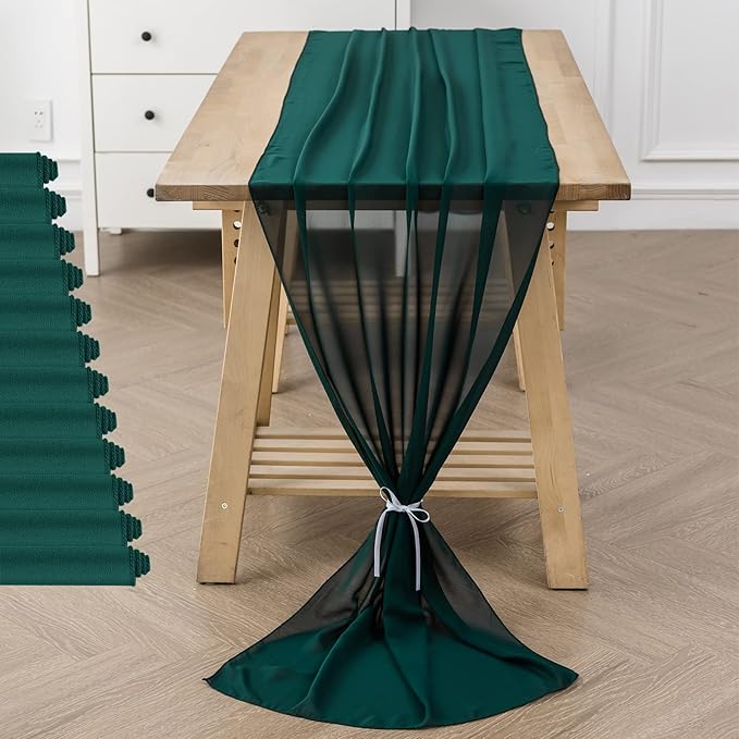 flohar 12Pack 9ft Christmas Chiffon Table Runner 14x108 Inch Sheer Romantic Table Runner for Wedding Birthday Party Bridal Shower Outdoor Decoration-Hunter