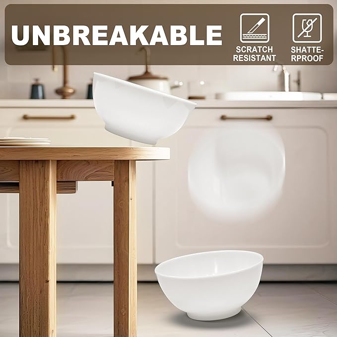 12 Sets 6 Inch Cereal Bowls - 26 Oz Unbreakable Lightweight White Soup Bowls Set Dishwasher Safe For Fruit Salad Kitchen Ramen Mixing Scratch Resistant Reusable Gift For Wedding Home Everyday Use
