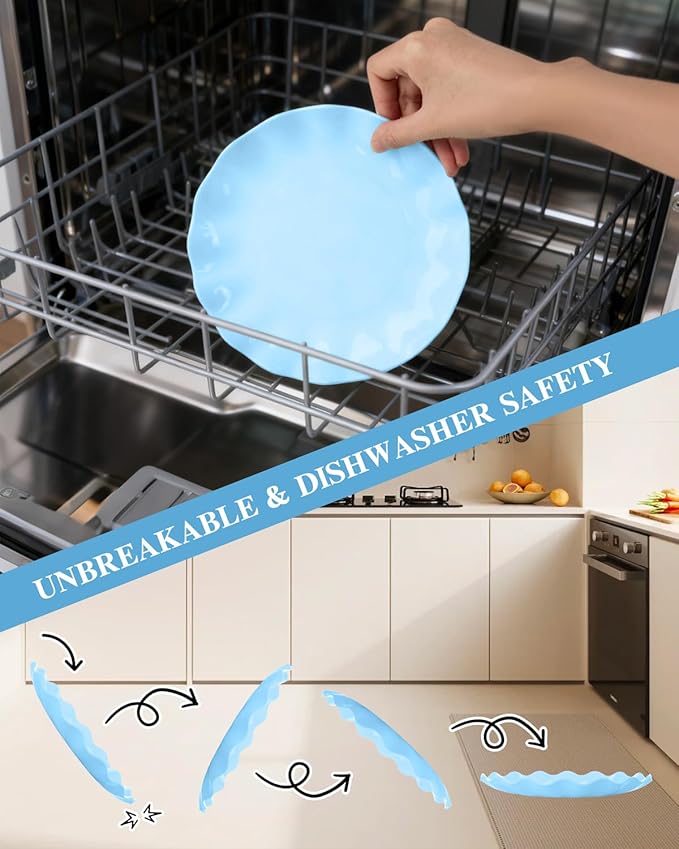 LIYH 20 Pcs Light Blue Plastic Plates Reusable 7.5 Inch - Unbreakable Scalloped Dessert Plates for Weddings Camping Party Outdoor Picnics Dishwasher Safe BPA Free (20Guests)