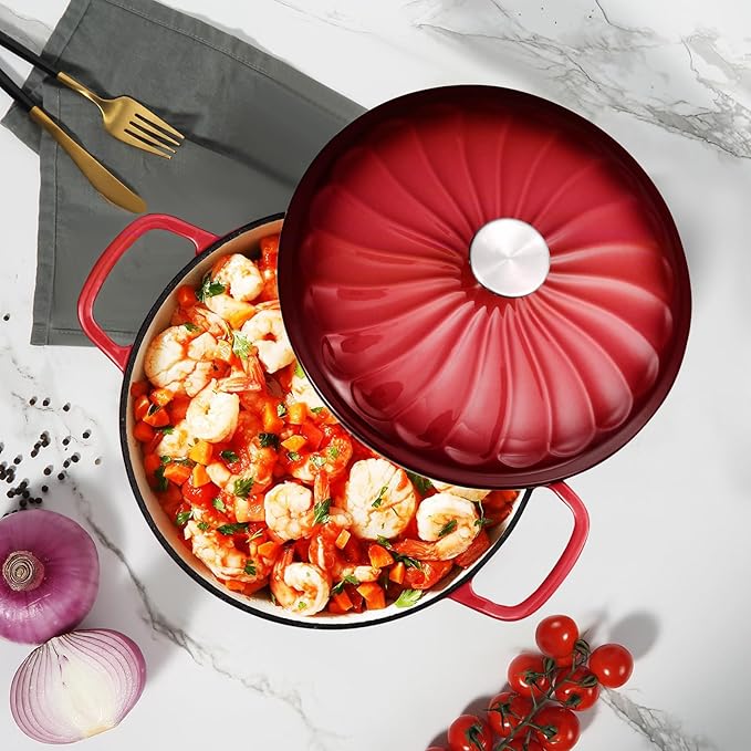 Enameled Cast Iron Dutch Oven Pot with Lid, 3 QT Dutch Oven for Bread Baking, Heavy Duty Cast Iron Pot for Braising, Cook, Bake, Oven Safe across All Cooktops (Gradient Red,3 QT)
