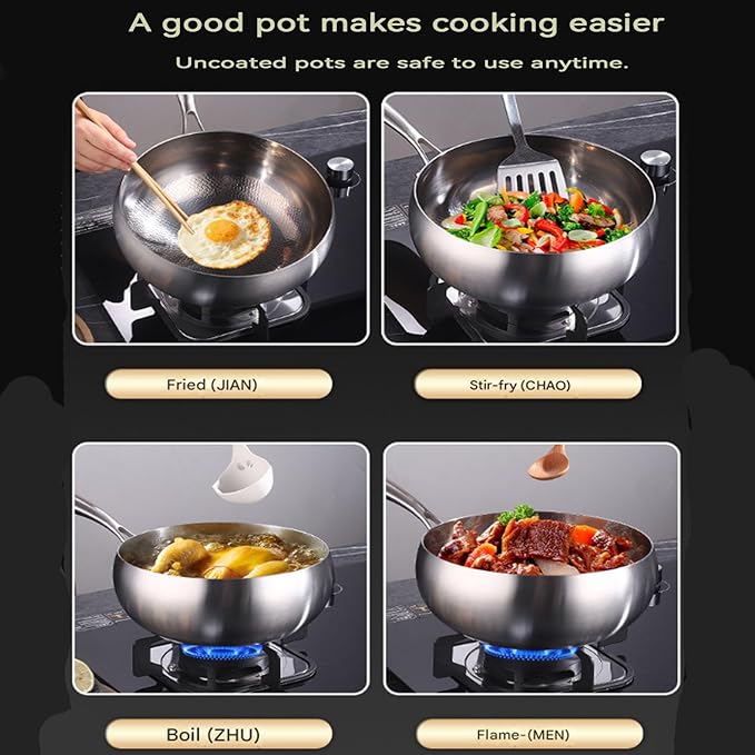 Titanium Hammered Pan Pro with Lid, Thickened Multi-Layer Stock Pot, Titanium Wok Pan, Scratch-Resistant Non Stick Titanium Frying Pans, Even Heating for Cooking,11.02in