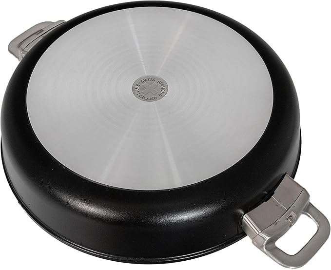 Swiss Diamond Nonstick Hybrid Ceramic and Diamond-Infused Sauteuse Saute Pan With Glass Lid, PFAS- and PFOA-free, Dishwasher & Oven Safe Up To 500 째F (4.8 Quart)