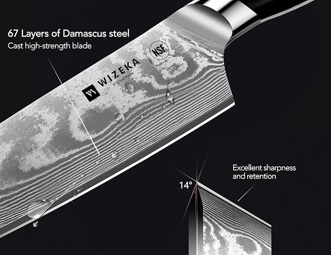 WIZEKA Damascus Chef Knife Set: 3 PCS,Super Sharp Kitchen Knives: Made of Japanese Steel VG10: Full Tang Professional Chef Knife Set With G10 Ergonomic Handle