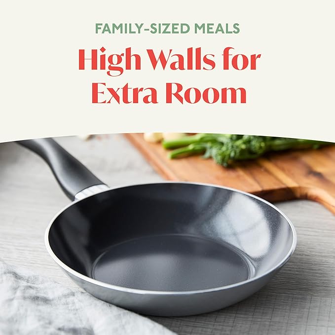 Deco 8??Nonstick Frying Pan Skillet, Made in Italy, Diamond Ceramic PFAS-Free, Dishwasher & Metal Utensil Safe, Durable Gloss Enamel Finish, Stay-Cool Handle, High Walls-Extra Room, Gray