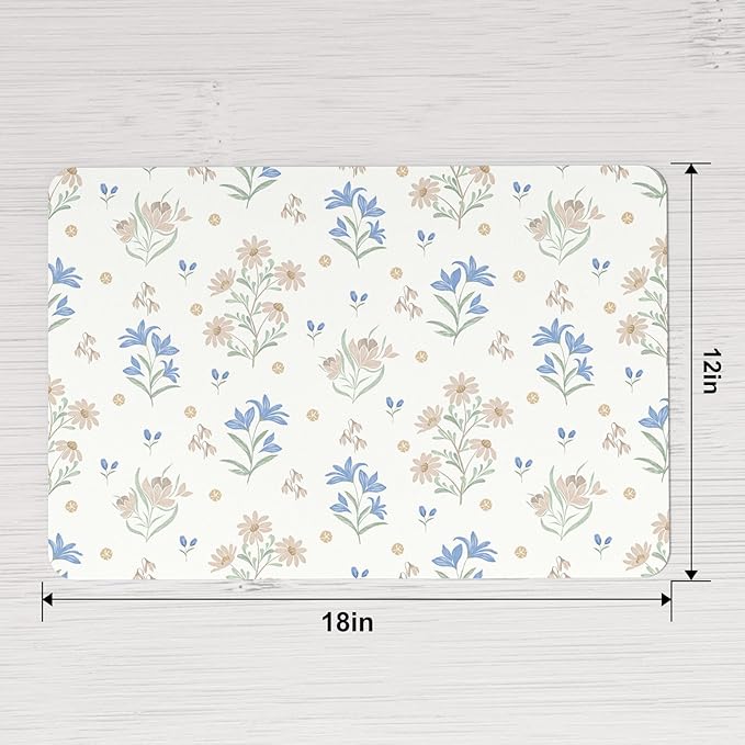 QIYI Placemats Set of 6, 12x18 Inch Faux Leather Place Mats for Kitchen Dinning, Heat Resistant Anti Slip Floral Table Mats, Waterproof Wipeable Washable Placemat Party Table D챕cor, Minimal Flowers