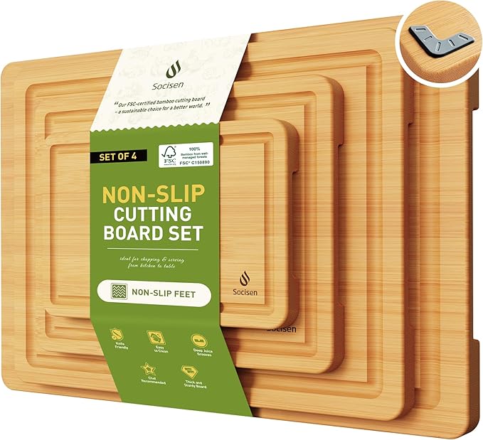 Bamboo Cutting Board for Kitchen, Durable Wooden Chopping Board with Juice Groove & Handles, Ideal Serving & Charcuterie Board for Meat, Veggies, Fruits, Cheese ??Perfect Housewarming & Wedding Gift