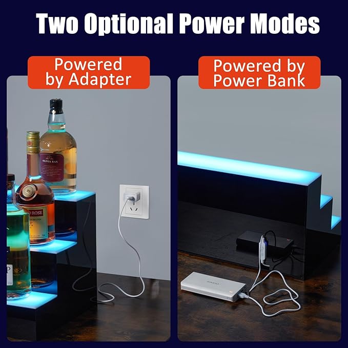 60 Inch Rectangular 3-Tier LED Lighted Liquor Shelf ??Acrylic Wine Rack with Remote/App Control, 16 Colors & 1-8H Timer, USB Powered for Home Bar & Commercial Use