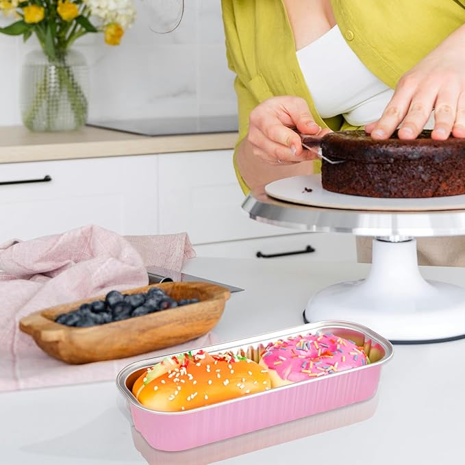 20PCS Rectangle Mini Loaf Pans With Lids,Mini Cake Pans with Lids,Disposable Ramekins Baking Cups Muffin Tins Cupcake Cups for Wedding Birthday Party,6.8oz（Pink）
