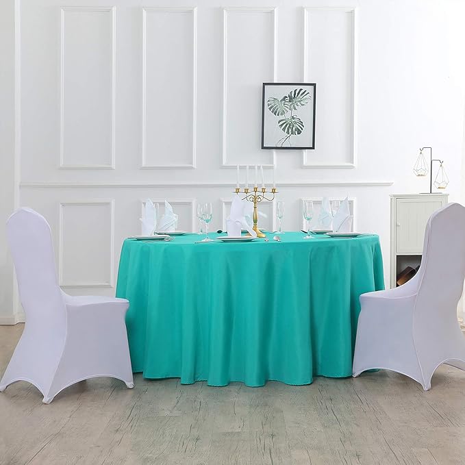 Cupuamon 108 inch Round Tablecloth Washable Polyester Table Cloth Decorative Table Cover for Wedding Party Dining Banquet（108 inch,Turquoise）