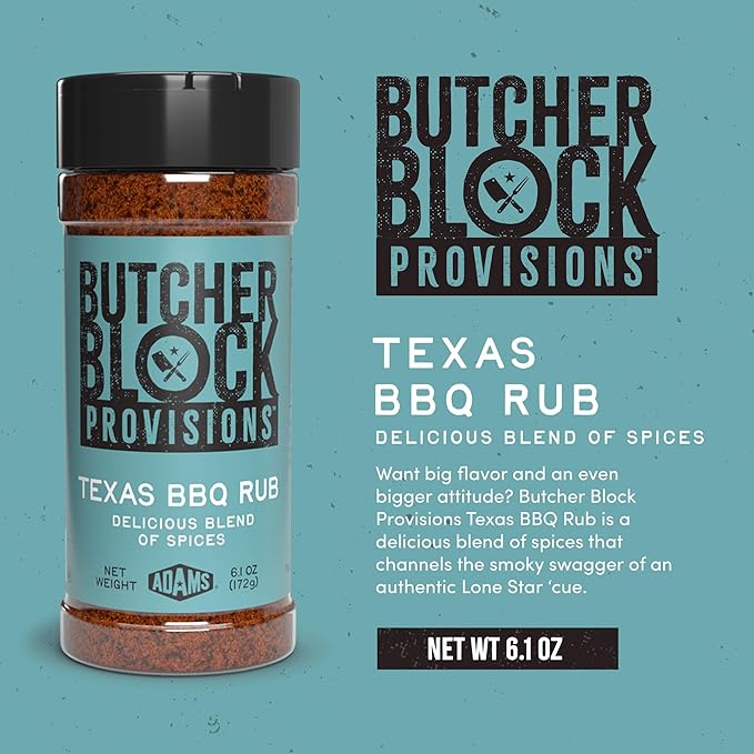 Butcher Block Provisions - Texas BBQ Rub - Delicious Blend of Spices - Sea Salt, Black Pepper, Garlic, Onion, Paprika & Red Pepper Seasoning - 6.1 oz