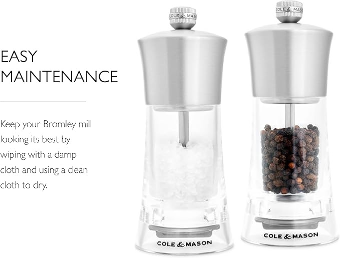 Cole & Mason Bromley Salt & Pepper Mill Gift Set, 6" - Salt & Pepper Grinders with Ultra-Sharp Grinding Mechanisms - Refillable Mills & Spice Shakers with Adjustable Grinding - Acrylic Gift Set