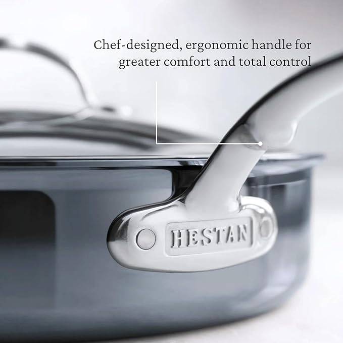 Hestan - NanoBond Collection - Titanium Stainless Steel 3.5-Quart Saut챕 Pan with Lid - Toxin, PFAS, & Chemical Free Clean Cookware, Induction Cooktop Compatible