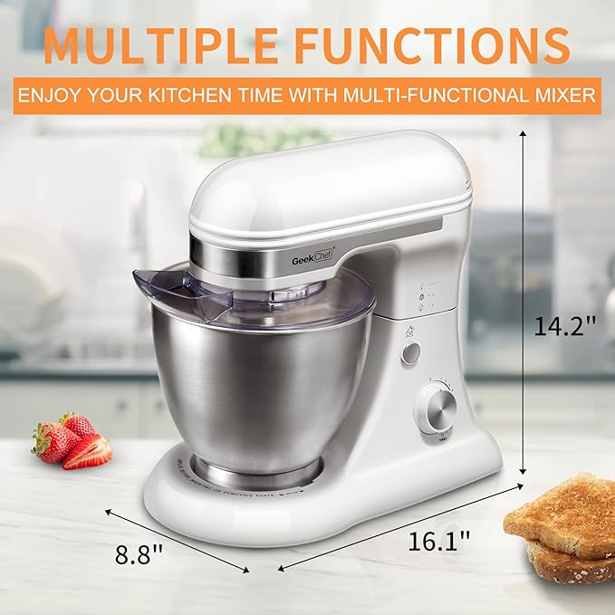 Geek Chef 3-IN-1 Stand Mixer, 4.8QT, 12 Speeds Tilt-head Food Mixer with Dough Hook, Whisk, Beater and Digital Scale with App, White
