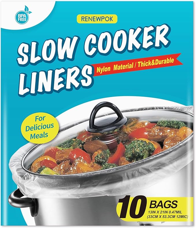 Slow Cooker Liners 13x21 Inch Large Size Thick Pot Liners Nylon Cooking Liners Fit for 3-8QT Oval & Round Pot (10Bags 1Pack)