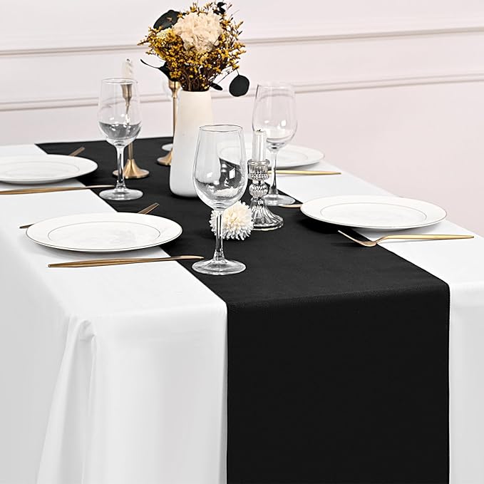 12 Pack Black Table Runner 12 x 108 Inch Long Rustic Farmhouse Wedding Fall Table Runner,Washable and Reusable Polyester Table Runners for Wedding Birthday Party Banquet Table Decorations