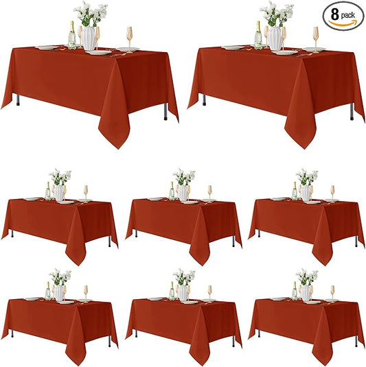 Fitable 8 Pack Rectangle Tablecloths: Stain Resistant Wrinkle Free Fall Table Clothes, Washable Reusable Polyester Table Covers for Wedding Thanksgiving Party Birthday Banquet(Rust, 70x120 inch)