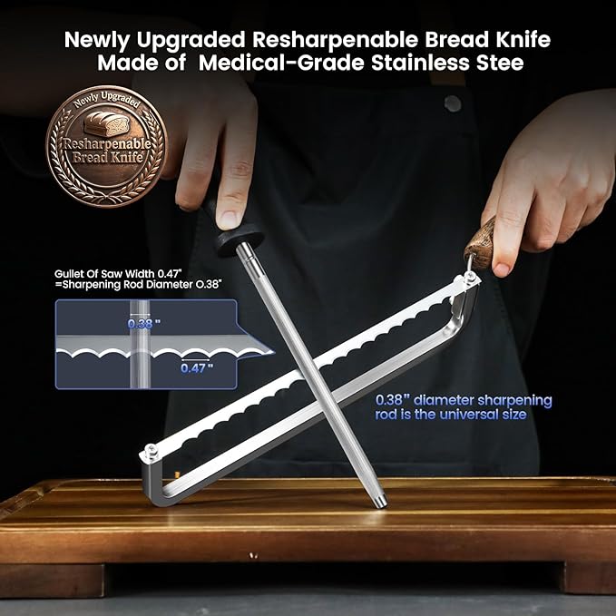 Left-Handed Bread Knife for Homemade Bread, World's 1st Real Bow-Design Sourdough Bread Slicer, Razor-Sharp Cutter for Crusty Sourdough & Baguette, 4 Thickness Scale Marks, Christmas gift