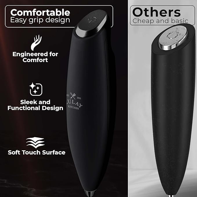 Zulay Kitchen Patented Tornado Triple Whisk Milk Frother with 4 Duracell Batteries ??Handheld Foam Maker for Coffee, Lattes, Matcha & Hot Chocolate ??Rich, Creamy Froth in Seconds