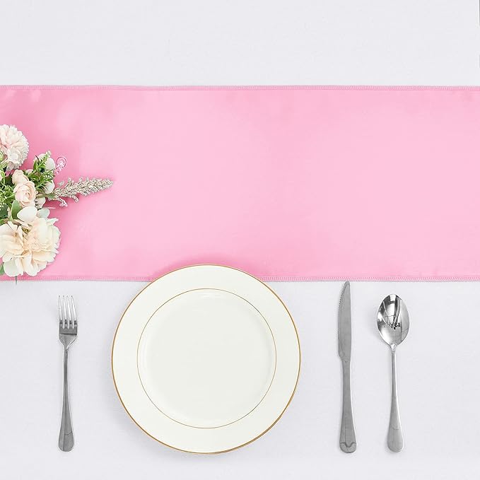 4-Pack Pink Satin Table Runner 12 x 108 Inch Long Bright and Smooth Silk Fabric Table Runner for Wedding Banquet Birthday Party Decoration