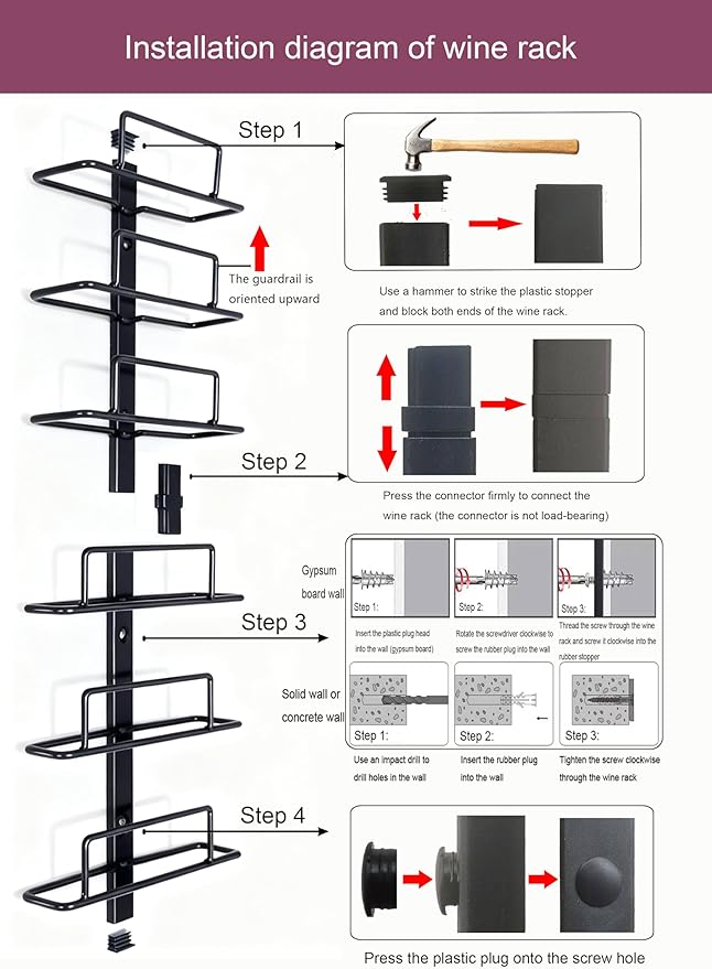 Modern Wall Mounted Wine Rack, Black Metal 12-Wine Bottle Holder for Wall Storage Display, Vertical Space Saving Design for Home Bar, Kitchen, Restaurant