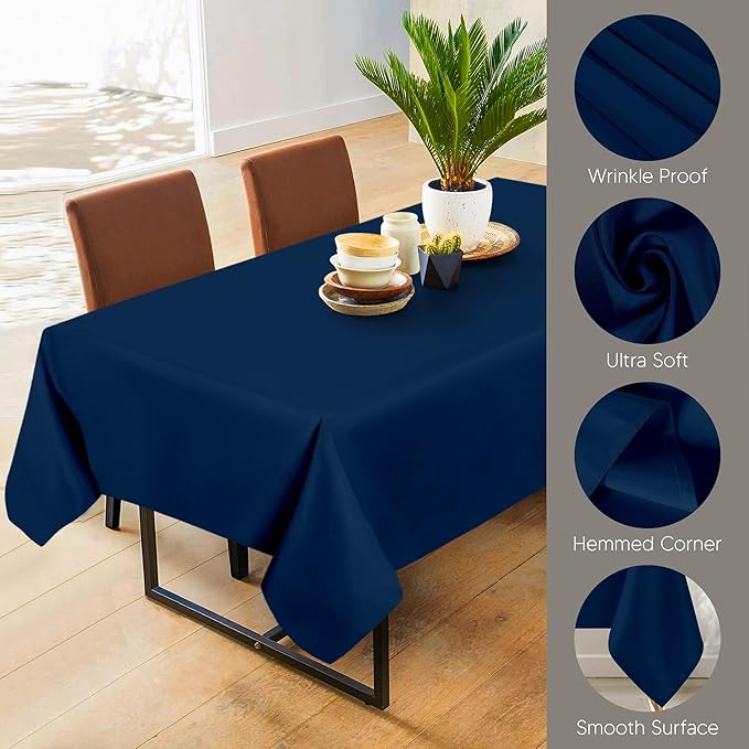 Utopia Kitchen Rectangle Table Cloth 1 Pack(60x102 Inches, Navy Blue), Tablecloth Machine Washable, Polyester Table Cover for Dining, Buffet Parties, Picnics, Events, Weddings and Restaurants