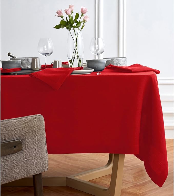 Solino Home Linen Red Tablecloth 70 x 120 Inch - 100% Pure Linen Rectangular Tablecloth - Machine Washable Table Cloth for Valentines, Winter - Sonoma