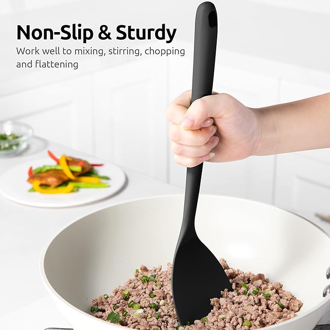 U-Taste 600쨘F Heat Resistant Wok Spatula: 13.76" Long, 3.63" Wide Silicone Cooking Utensils with Flexible Edge & Sturdy Core, for Kitchen Stir Fry, Serving, Scoop, Non-Stick Pan, Carbon Steel (Black)