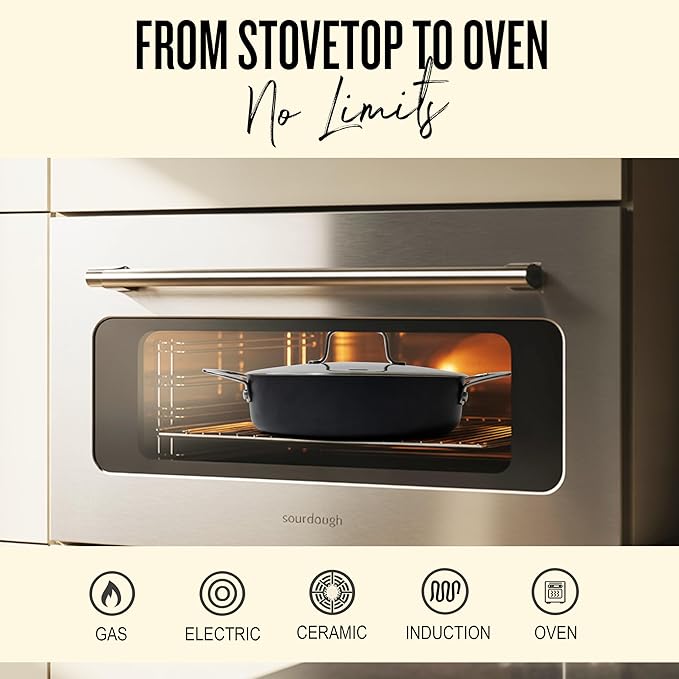 Alva Maestro Cookware Set 3-Piece Set - Nonstick Ceramic Frying Pan and Saute Pan with Lid - Oven Safe, Easy to Clean and Made without PFAS, PFOA & PTFE - Induction and All Stovetop Compatible