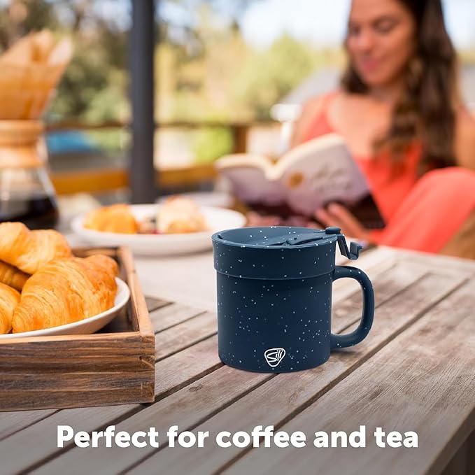 Silipint 16oz Silicone Coffee Mug Tumbler with Flip Lid ??Unbreakable Dishwasher Safe Microwave Oven & Freezer Compatible ??Non-Toxic Reusable Cup, Coffee Tea, Cold Drinks, Speckled Blue - Pack of 2