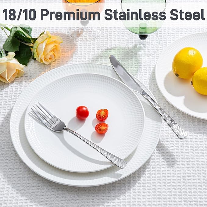KINGSTONE 12-Piece Bone China Dinnerware Set with 20-Piece flatware, White Lightweight Porcelain Service for 4, for Family Dining, Restaurants, Gifting竊똌icrowave and Dishwasher Safe