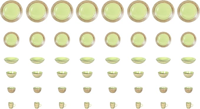 48 Piece Dinnerware Set, Ceramic Plates and Bowls Sets for 8, Microwave and Dishwasher Safe, Handcrafted Tree Bark Series Dish Set, Oak Forest/Dark Green
