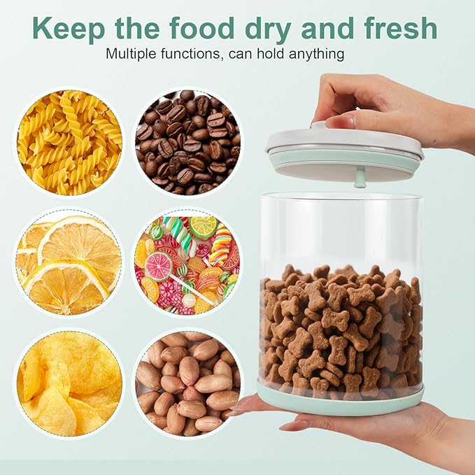 Dog Treat Container Airtight Jar 2.2Qt/2L, Glass Food Jars with One-Touch Lid for Dog or Cat Treats, Kibble, Snacks ??Pantry Storage Canister for Kitchen or Countertop (2.2Qt - 2L)