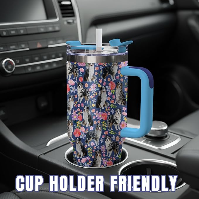 Yogusut Bernese Mountain Gifts for Women, 40oz Stainless Steel Insulated Tumbler Travel Mug Cup with Handle Straw, Gifts for Dog Mom Dog Lover