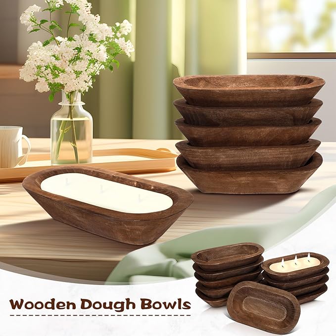 Nuogo 10 Pack Wooden Dough Bowls Bulk 12.5 Inches Rustic Dough Bowls for Wedding DIY Candle Home Crafts Making Farmhouse Fruits Supplies Decoration(Brown)