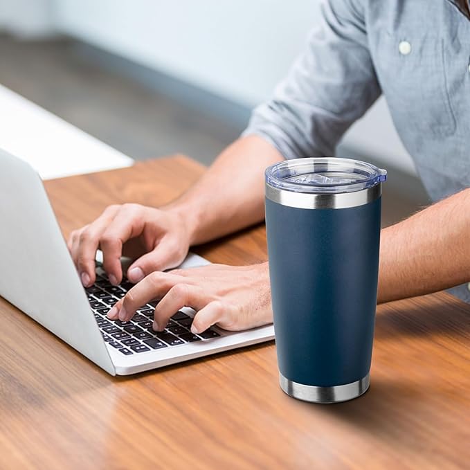 ATIKZHE 20oz Tumbler with Straw and Brush, Stainless Steel Vacuum Insulated tumbler, Double Wall Insulated Coffee Tumbler for Outdoor, Home, Travel,Office (Navy Blue,4pcs)