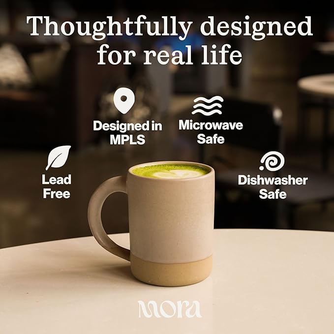 MORA Medium Mugs Set of 4, 16oz Ceramic Pottery Latte Mugs/Coffee Cups - Microwave and Dishwasher Safe - Liquorice