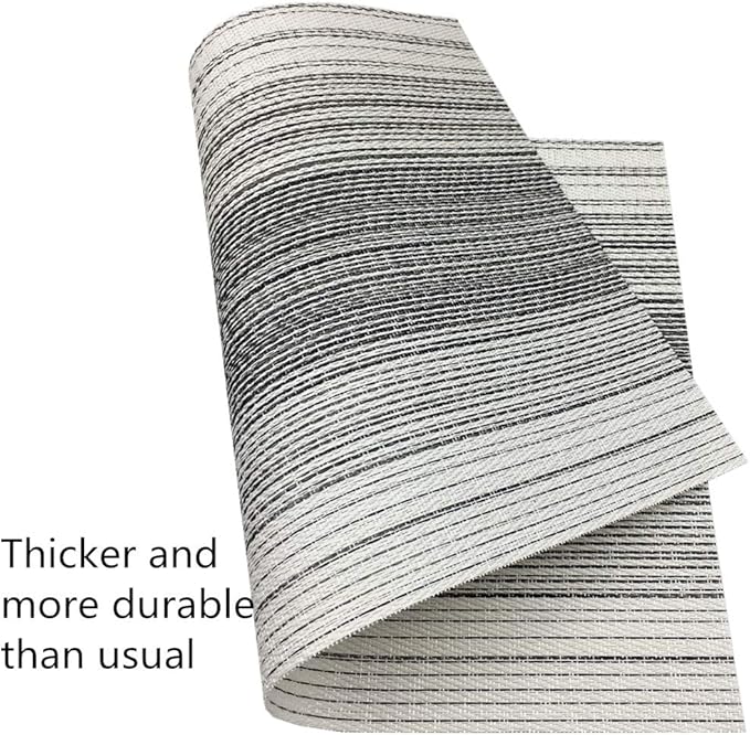 Placemat,Blending Color Durable Woven Vinyl Placemat Washable Heat-Resistant Anti-Skid Kitchen Dining Table Mats (Set of 6, Black with White)