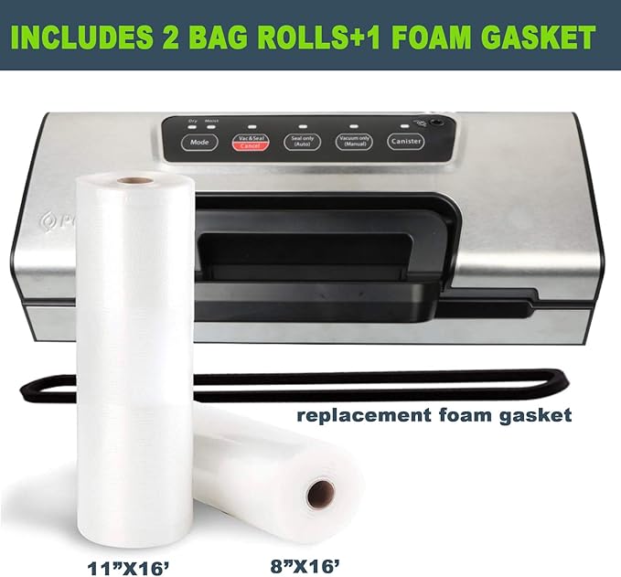 Precision Vacuum Machine,Pro Food Sealer with Built-in Cutter and Bag Storage(Up to 20 Feet Length), Both Auto&Manual Options,2 Modes,Includes 2 Bag Rolls 11?쓝16??and 8?쓝16??Compact Design
